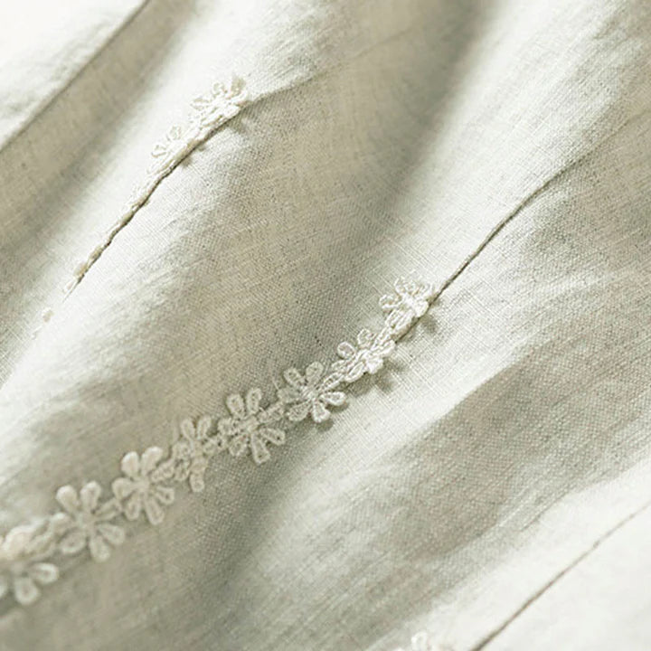 Pantalon Sarouel d’Été pour Femme Brodé de Petites Fleurs avec Poches