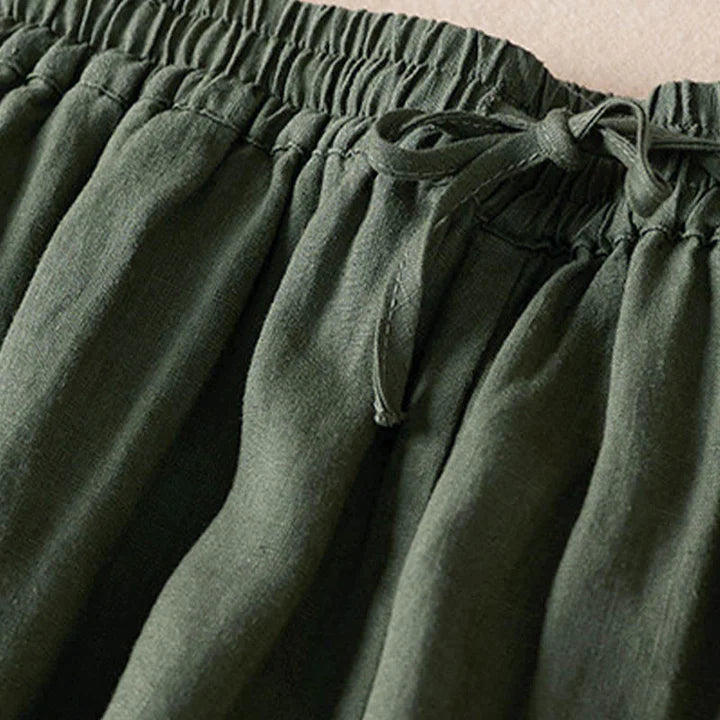 Pantalon Sarouel d’Été pour Femme Brodé de Petites Fleurs avec Poches