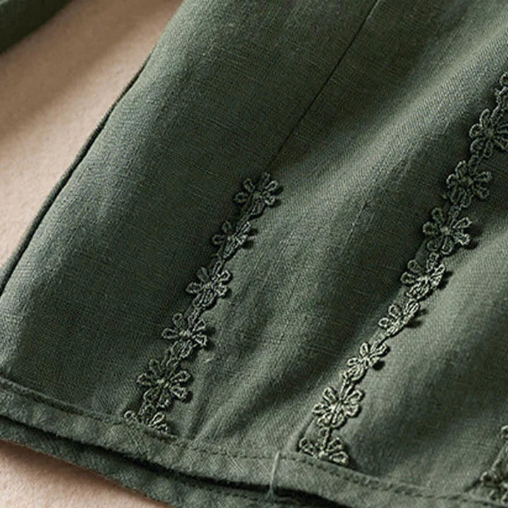 Pantalon Sarouel d’Été pour Femme Brodé de Petites Fleurs avec Poches