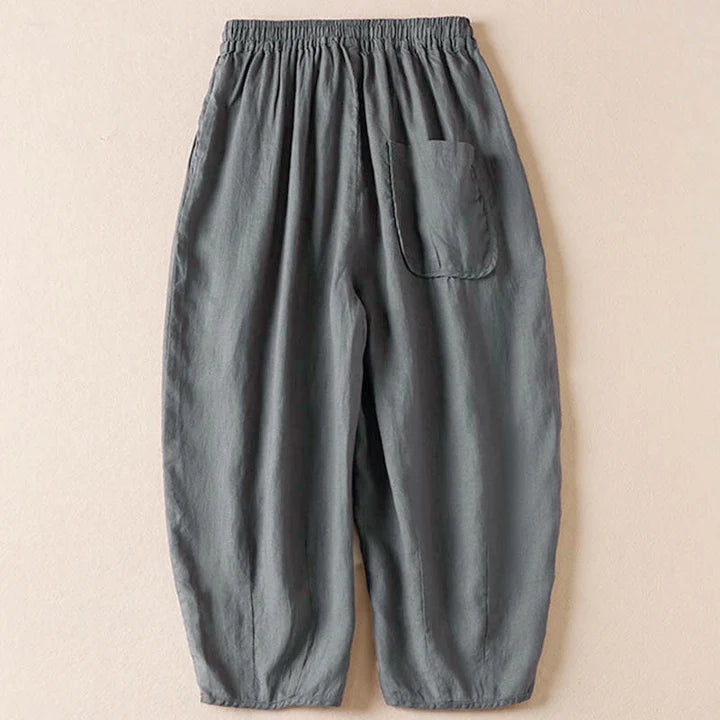 Pantalon Sarouel d’Été pour Femme Brodé de Petites Fleurs avec Poches