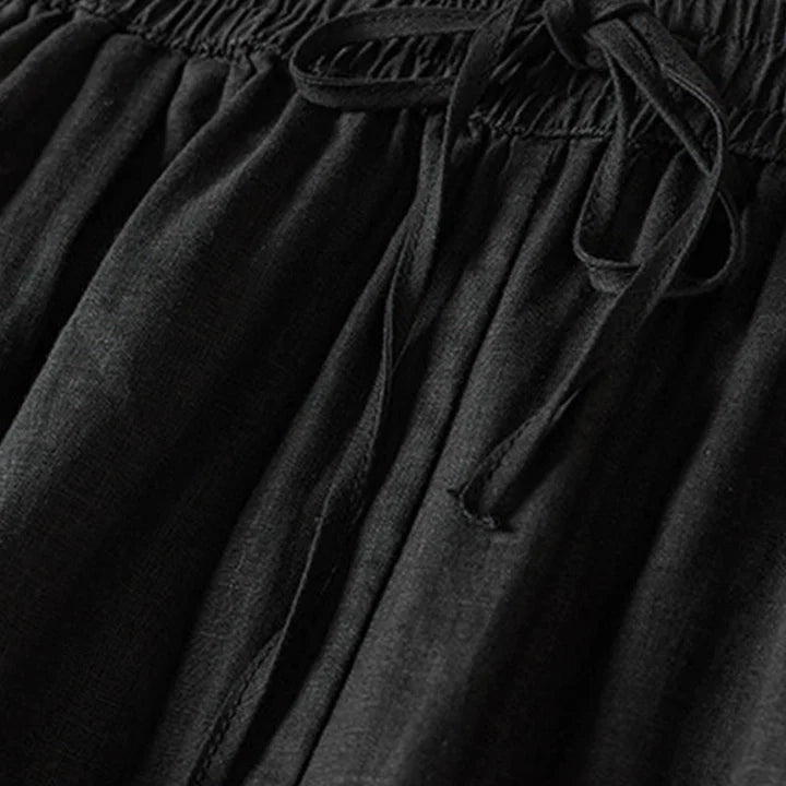 Pantalon Sarouel d’Été pour Femme Brodé de Petites Fleurs avec Poches