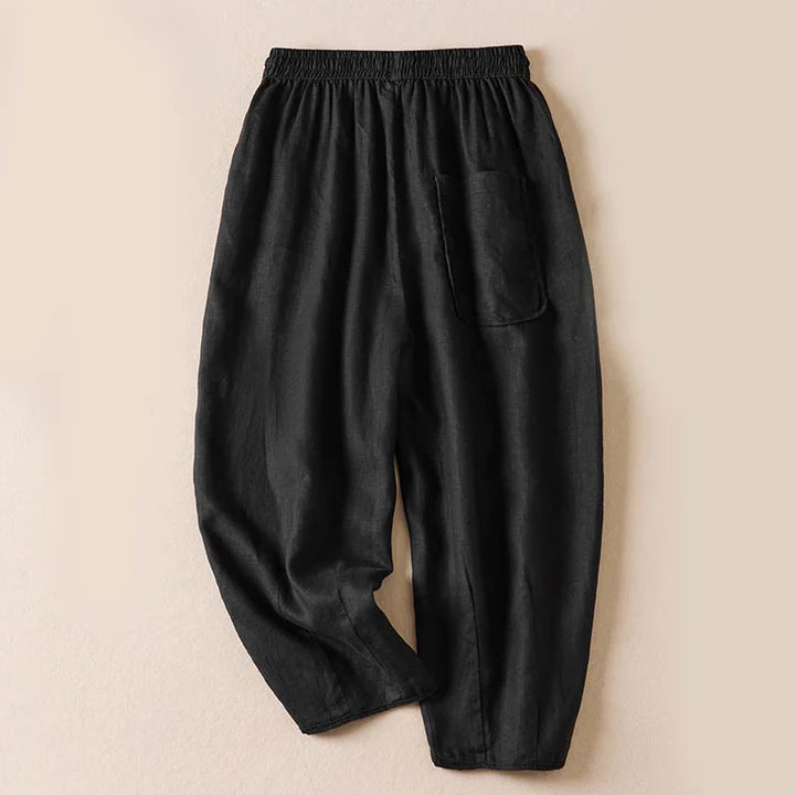 Pantalon Sarouel d’Été pour Femme Brodé de Petites Fleurs avec Poches