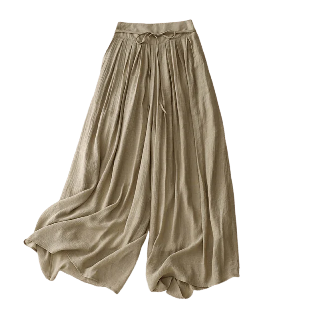 Pantalon Décontracté Femme à Jambes Larges et Lacets – Couleur Unie