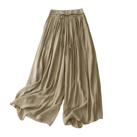 Pantalon Décontracté Femme à Jambes Larges et Lacets – Couleur Unie