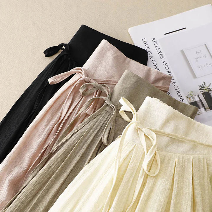 Pantalon Décontracté Femme à Jambes Larges et Lacets – Couleur Unie