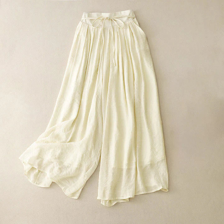 Pantalon Décontracté Femme à Jambes Larges et Lacets – Couleur Unie