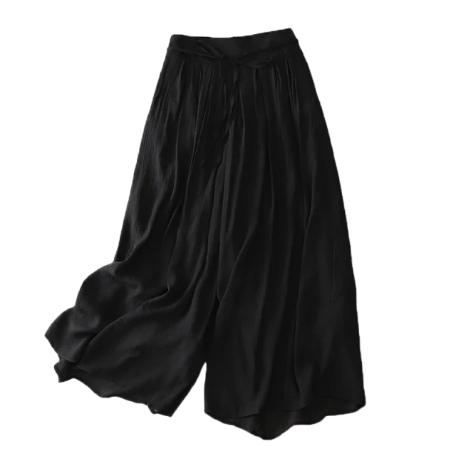 Pantalon Décontracté Femme à Jambes Larges et Lacets – Couleur Unie