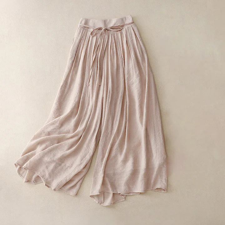 Pantalon Décontracté Femme à Jambes Larges et Lacets – Couleur Unie