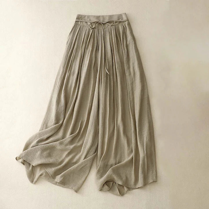 Pantalon Décontracté Femme à Jambes Larges et Lacets – Couleur Unie
