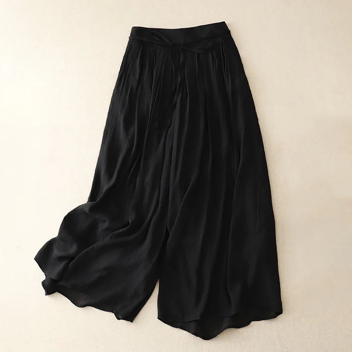 Pantalon Décontracté Femme à Jambes Larges et Lacets – Couleur Unie