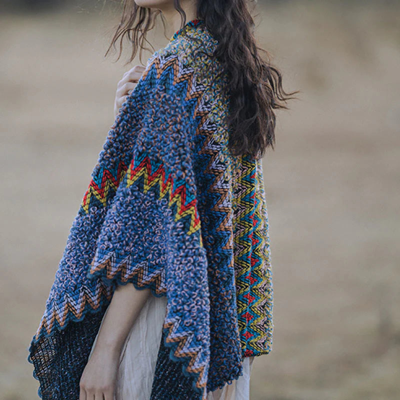 Châle Tibétain Tricoté Doux et Chaud avec Franges – Écharpe Manteau d’Hiver