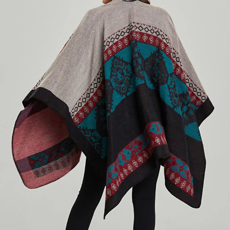 Châle Tibétain à Motif de Losanges – Écharpe Manteau Chaude d’Hiver