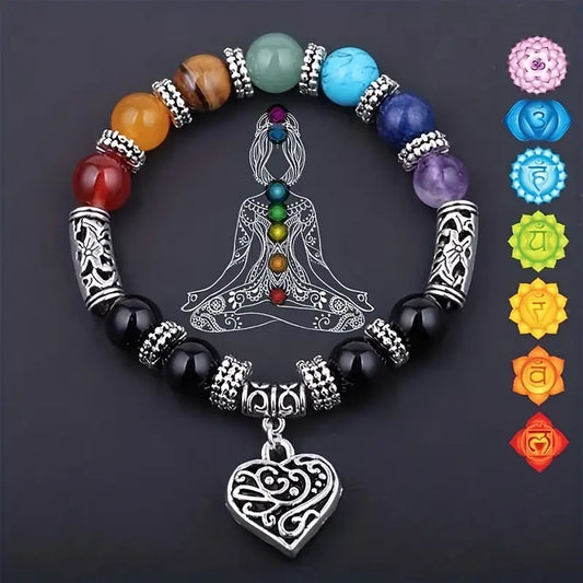 Le bracelet 7 Chakras avec pendentif cœur