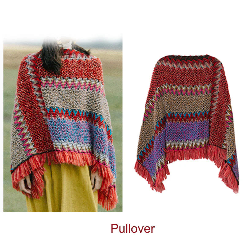 Châle Tibétain Tricoté Chaud avec Franges – Écharpe Châle Tibétaine